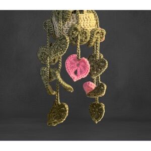 Heart Monstera Plant in hanging basket made of Crochet